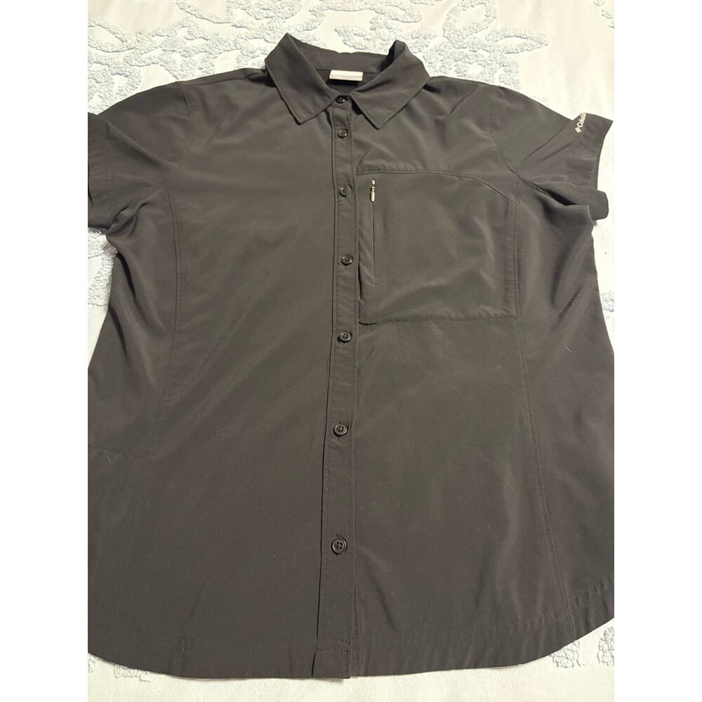Columbia Button Down Shirt Womens Large Black Omni Shade Vented Hiking Stretch